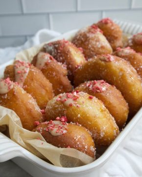 Fried Doughnuts with Strawberry Filling close up